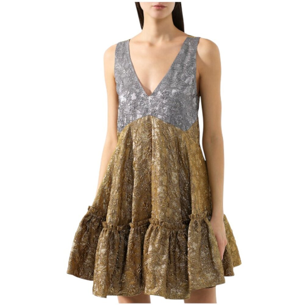 NWOT N°21 Gold & Silver Textured Brocade Mini Dress Womens 40 Small 4 N21 NEW